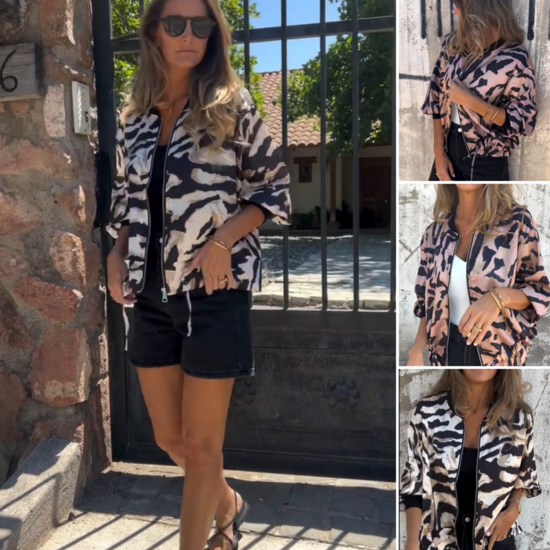 Zelda™ | Giacca Bomber con Zip e Stampa Zebra
